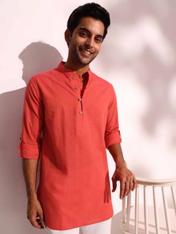 Fabindia - Peach Cotton Comfortable Fit Short Kurta