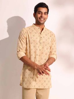 Fabindia - Beige Cotton Hand Block Printed Short Kurta