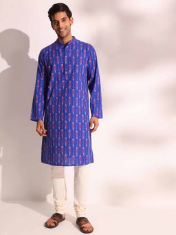 Fabindia - Light Blue Cotton Ikat Woven Long Kurta