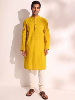 Fabindia - Yellow Cotton Striped Long Kurta