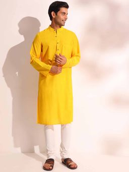 Fabindia - Yellow Cotton Striped Long Kurta