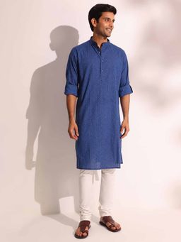 Fabindia - Blue Cotton Hand Block Printed Long Kurta