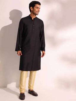 Fabindia - Black Viscose Silk Comfortable Fit Long Kurta