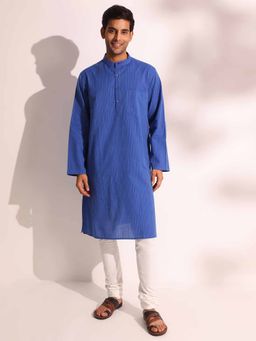 Fabindia - Blue Cotton Striped Long Kurta