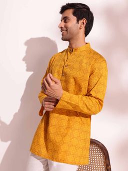 Fabindia - Yellow Cotton Hand Block Printed Short Kurta