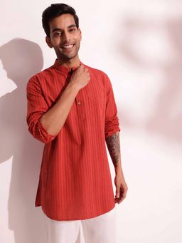 Fabindia - Red Cotton Striped Short Kurta