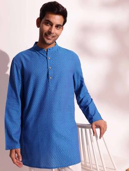 Fabindia - Blue Cotton Dobby Short Kurta