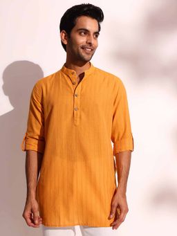 Fabindia - Yellow Cotton Dobby Short Kurta