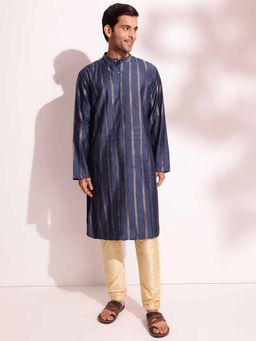 Fabindia - Blue Silk Blend Woven Long Kurta