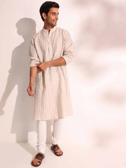 Fabindia - Beige Linen Woven Long Kurta