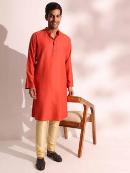 Fabindia - Orange Viscose Silk Comfortable Fit Long Kurta