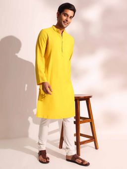 Fabindia - Yellow Viscose Silk Comfortable Fit Long Kurta