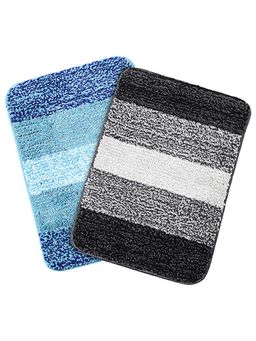 Saral Home - Turquoise & Black Microfiber Anti Skid Bath Mat 35x50 cm (Pack of 2)