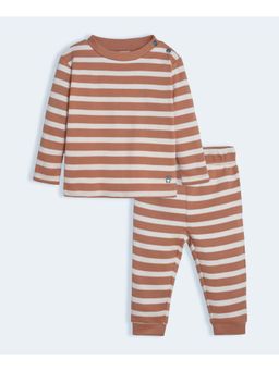 Mi Arcus - Stripes Cotton Brown T-Shirt with Pyjama for Kids (Set of 2)