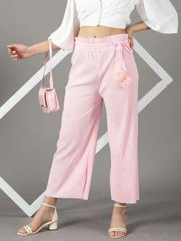 SHOWOFF - Women's Solid Pink Flat-front Parallel Trousers