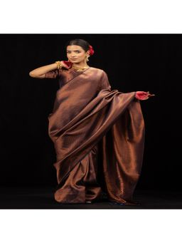 Triyah - Asma Blue Jaal Work Soft Silk Saree With Unstitched Blouse