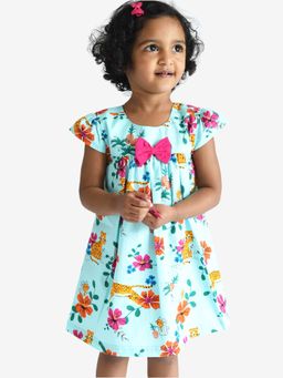 Campana - Girls A Line Dress with Bow Prowling Tiger Print Turquoise