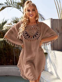 Oh Rare - Brown Hollow Tassel Bikini Beach Cover-Up