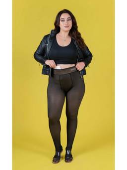 Keepfit - Plus Size Dual Tone Sheer Appearance Fur Warm Stocking