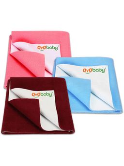 OYO BABY - Multi-Color Solid Cotton Drysheets (Pack of 3) (S)