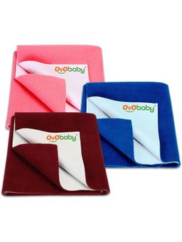 OYO BABY - Multi-Color Solid Cotton Drysheets (Pack of 3) (S)