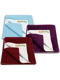 OYO BABY - Multi-Color Solid Cotton Drysheets (Pack of 3) (S)