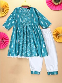 Bella Moda - Blue Printed Cotton Kurta and Salwar for Girls (Set of 2)