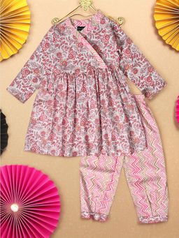 Bella Moda - Pink Printed Cotton Kurta and Salwar for Girls (Set of 2)