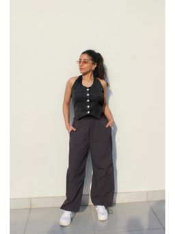 Obleka - Rib Black Waistcoat Parachute with Cargo Pant (Set of 2)