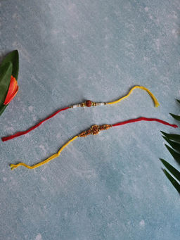 JEWELZ - Ganpati and Rudraksha Bracelet with Multicolour Beads Rakhi Combo (Set of 2)