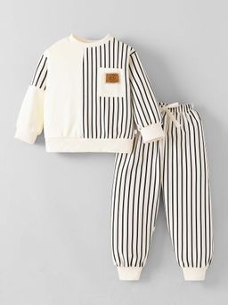 Hopscotch - Boys White Polyester Stripes Sweatshirt with Joggers