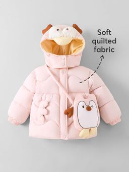 Hopscotch - Girls Pink Polyester Solid/Plain Long Coat with Bag