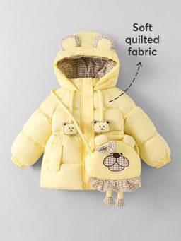 Hopscotch - Girls Yellow Polyester Solid/Plain Long Coat with Bag