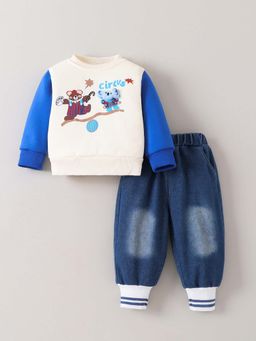 Hopscotch - Boys Multi-Color Polyester Blend Printed Sweatshirt with Joggers