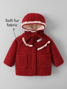 Hopscotch - Girls Red Polyester Solid/Plain Long Coat