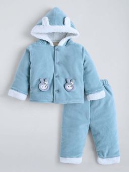 Hopscotch - Unisex Blue Cotton Blend Textured Jacket with Joggers