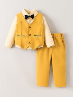 Hopscotch - Mustard 3-Pc Solid Pants Set with Bow