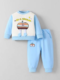 Hopscotch - Boys Blue Polyester Blend Colorblock Sweatshirt with Joggers