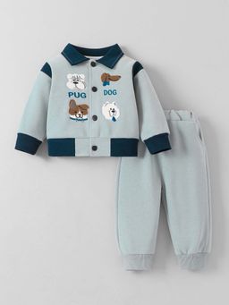 Hopscotch - Boys Grey Polyester Blend Printed Jacket with Joggers