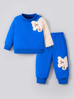 Hopscotch - Boys Blue Cotton Blend Printed Sweatshirt with Joggers