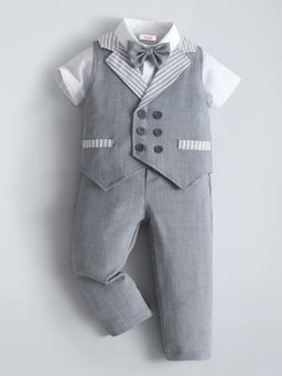 Hopscotch - Grey 3-Pc Striped Formal Set with Bow