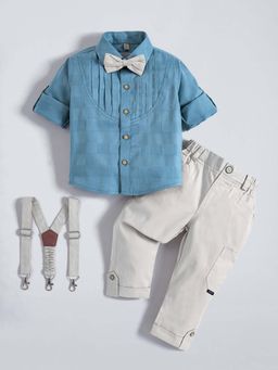 Hopscotch - Green 2-Pc Pintuck Cotton Formal Set with Suspender and Bow