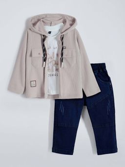 Hopscotch - Boys Beige Cotton Textured Vest with Shirt and Pant