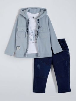 Hopscotch - Boys Blue Cotton Textured Vest with Shirt and Pant