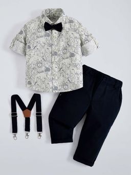 Hopscotch - Blue 2-Pc Animal Cotton Formal Set with Suspender and Bow