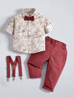 Hopscotch - Red 2-Pc Animal Cotton Formal Set with Suspender and Bow