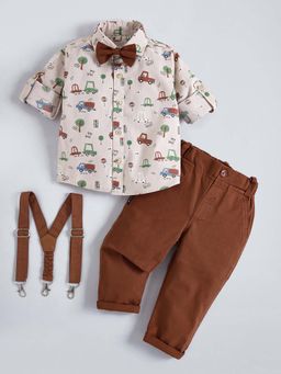 Hopscotch - Beige 2-Pc Vehicle Cotton Formal Set with Suspender and Bow