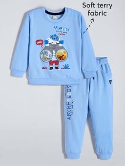 Hopscotch - Boys Blue Cotton Printed Sweatshirt with Joggers