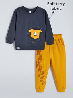 Hopscotch - Boys Blue Cotton Printed Sweatshirt with Joggers