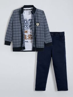 Hopscotch - Boys Blue Polycotton Checks T-shirt with Jacket and Pant